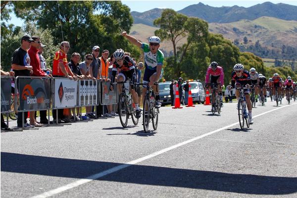 Cameron Karwowski from the H&J's Outdoor World Team won the elite men's 159 kilometre race in the opening round of the Benchmark Homes Elite Cycling Series in Oxford, North Canterbury.